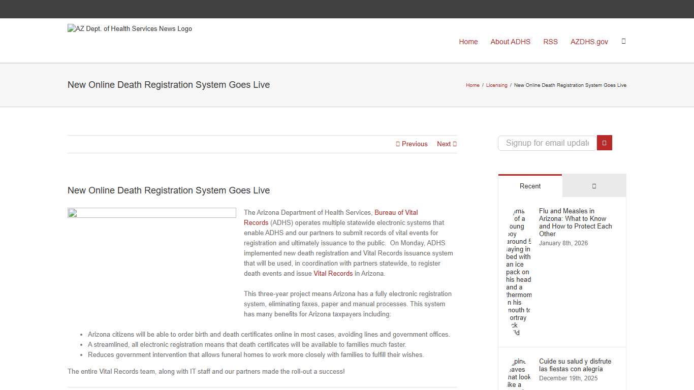 New Online Death Registration System Goes Live – AZ Dept. of Health Services News
